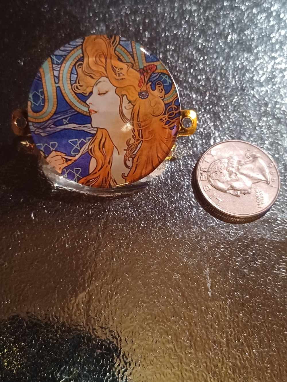 Art Nouveau Style Blue and Gold Enamel Hair Clip